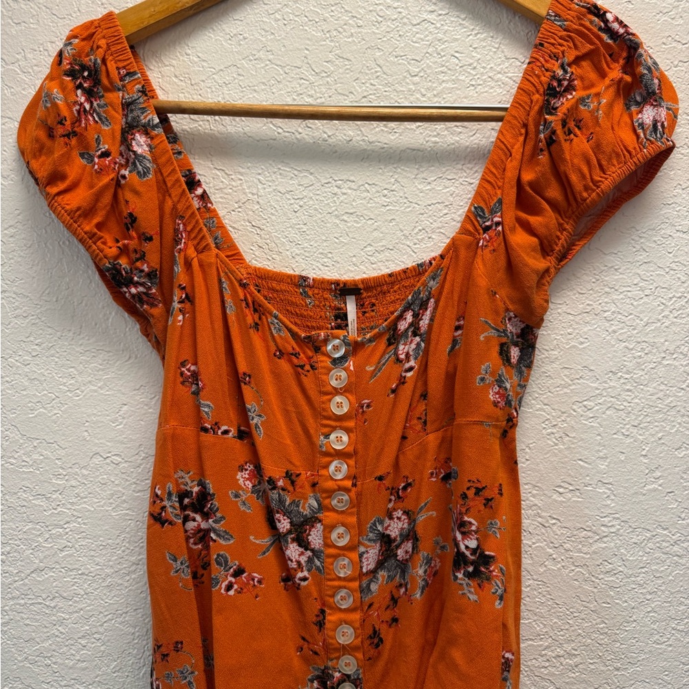 Free People Orange Floral Blouse